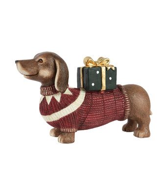 Chien saucisse de Noël avec chandail rouge
