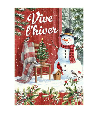 Drapeau - "Vive l'hiver", bonhomme de neige 28 x 40 po