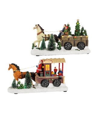 Cheval avec calèche illuminée