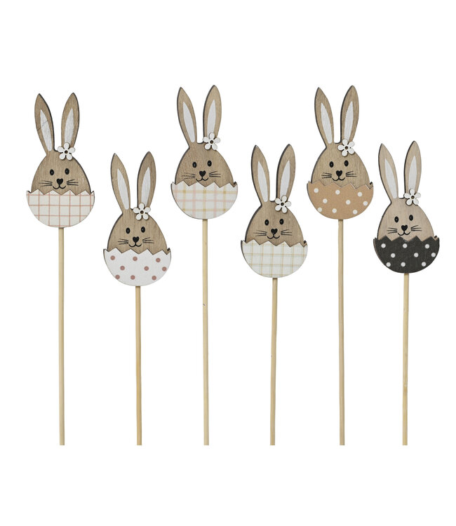 Tête de lapin en bois sur tige  | Décoration naturelle et charmante