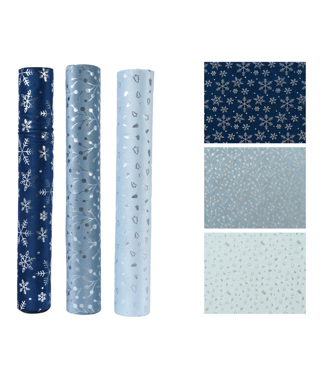 Chemin de table bleu et argent (3 ass.) | Éclat hivernal et élégance raffinée