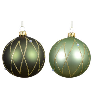 Boule de verre verte lignée or  (2 ass.)