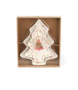 Ens 2 bol service forme sapin blanc