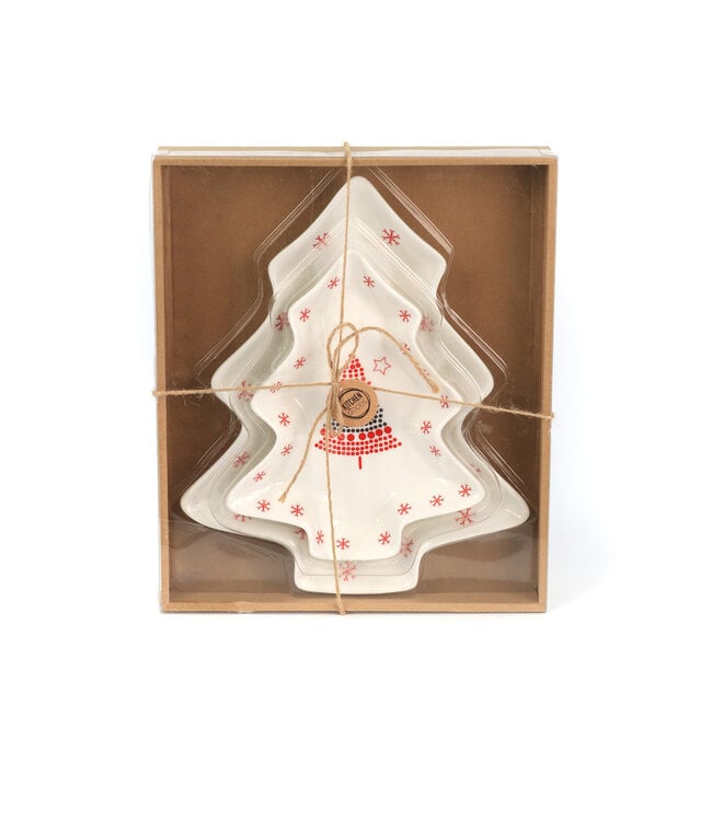 Ens 2 bol service forme sapin blanc | Vaisselle décorative festive