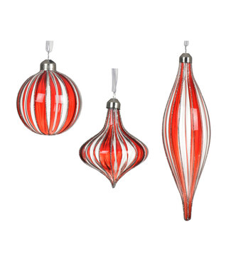 Boule de verre claire lignée rouge (3 ass.)