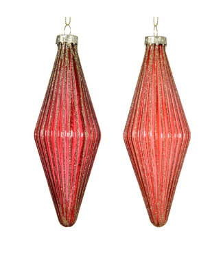 Ornement rouge ligné or (2 ass.)