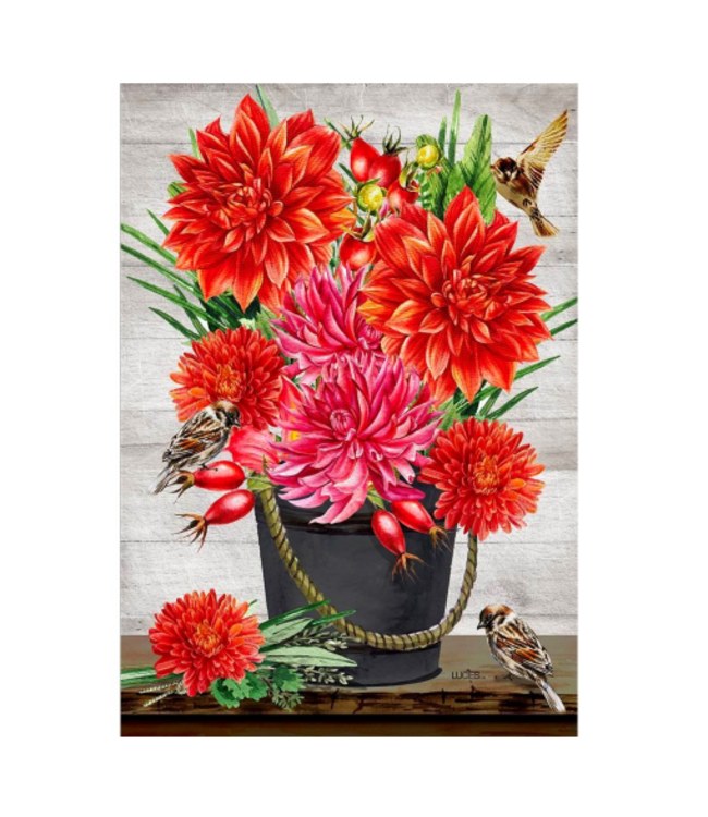 Drapeau - Dalhias et oiseaux