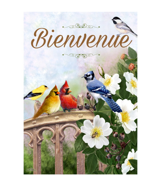 Drapeau 12x18 - Oiseaux sur la clôture Bienvenue