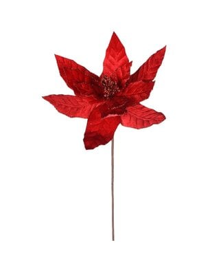 Tige de poinsettia velours rouge brillant