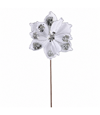Tige fleur de magnolia blanc et argent brillant 19 po