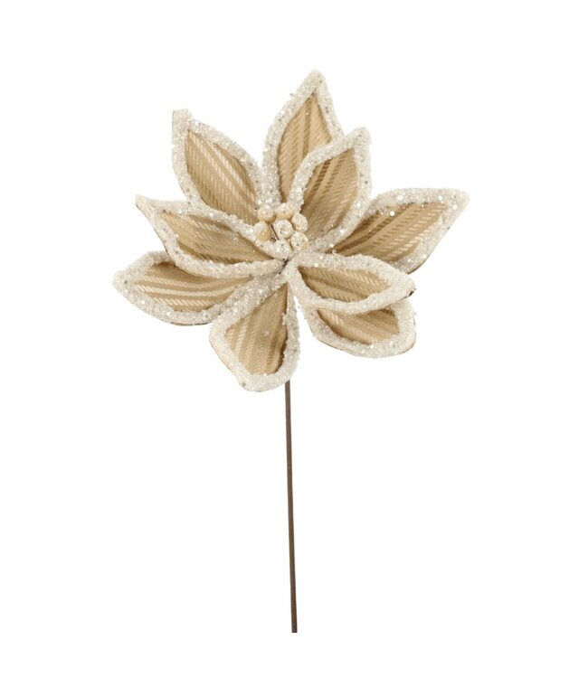 Tige poinsettia beige et fourrure glacé | Charme hivernal