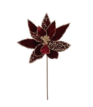 Tige poinsettia bourgogne or/brillant