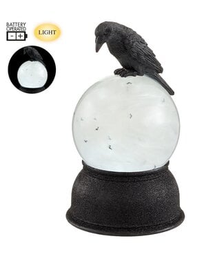 Corbeau sur globe d'eau illuminé