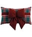 Coussin carreauté rouge et vert avec boucle velours
