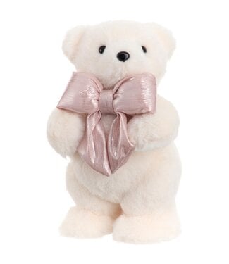 Ourson blanc crème et boucle rose
