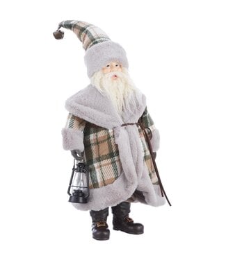 Père-Noël manteau carreaux et fourrure avec lanterne