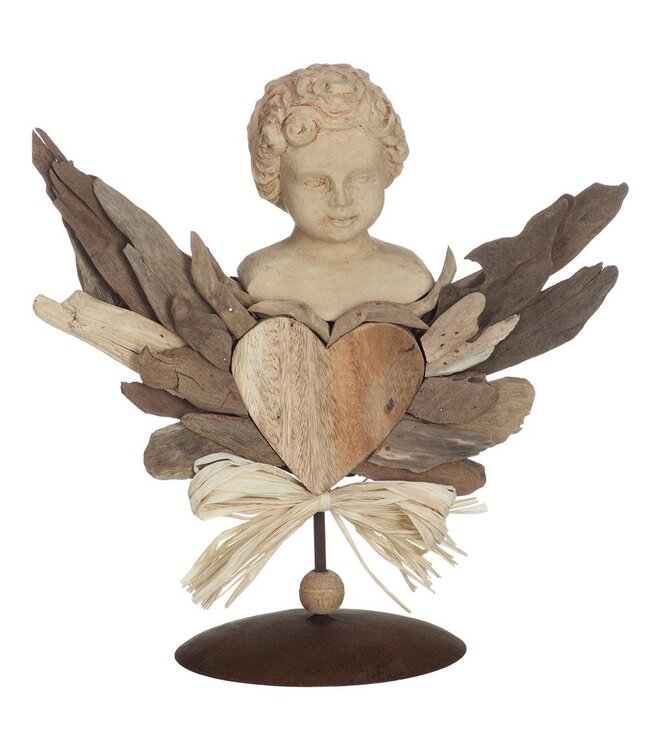 Ange et coeur en bois sur base de métal noir  | Sérénité sur bois