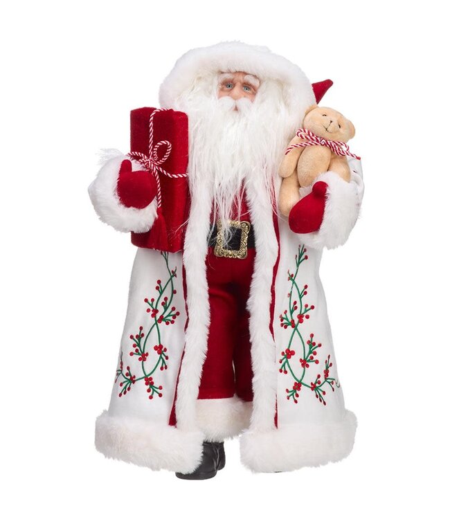 Père-Noël blanc et rouge avec cadeau et ourson | Personnage de Noël
