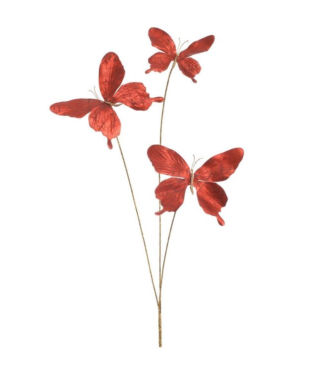Tige de papillon rouge métallique | Pic décoratif