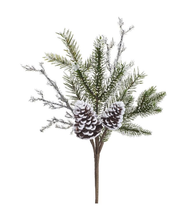Tige de sapinage, branche et cocottes enneigé | Pic décoratif
