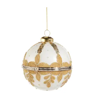 Boule cadeau blanche et or