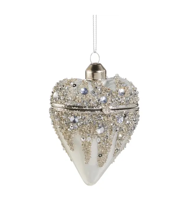 Boule cadeau, coeur en verre blanc | Décoration sublime