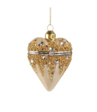 Boule cadeau, coeur en verre or 3,5 po