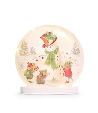 Boule illuminée - Bonhomme de neige et souris