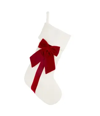 Bas de noël velours blanc et boucle rouge
