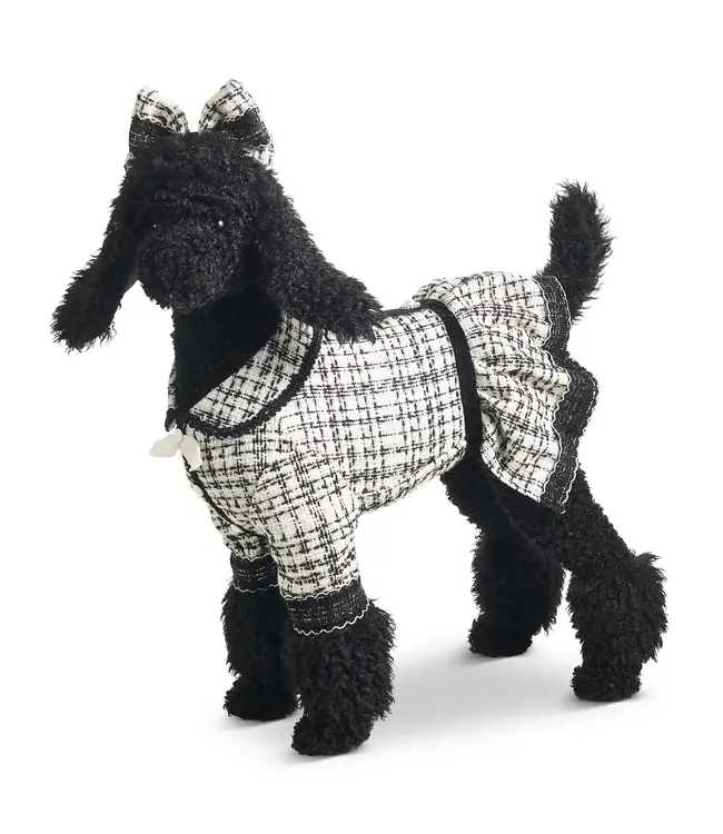 Labradoodle noir manteau carreauté blanc | Décoration mignone