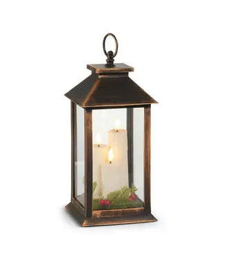 Lanterne bronze 3 chandelles et verdure