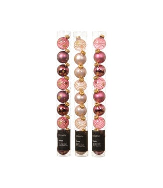 Ensemble de 9 mini boules de Noël rose