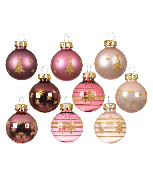Ensemble de 9 mini boules de Noël rose | Décor festif & raffiné