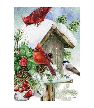 Drapeau - Nichoir de Noël et oiseaux 12 x 28 po