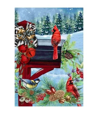 Drapeau - Boîte aux lettres de Noël et oiseaux 28 x 40 po