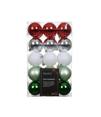Boules de Noël rouge, vert, argent et blanc