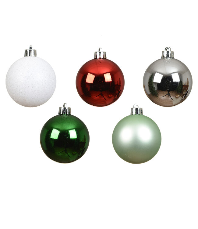 Boules de Noël rouge, vert, argent et blanc | Ensemble de 30