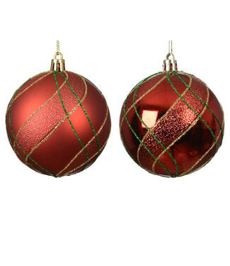 Boule de Noël rouge lignée or et vert