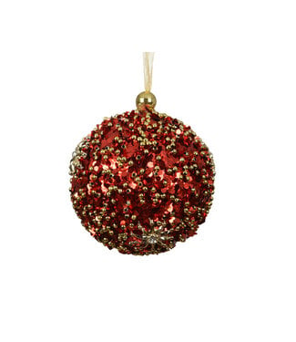 Boule de Noël en mousse perlée rouge et or
