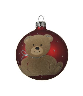 Boule de Noël rouge avec ourson en velours