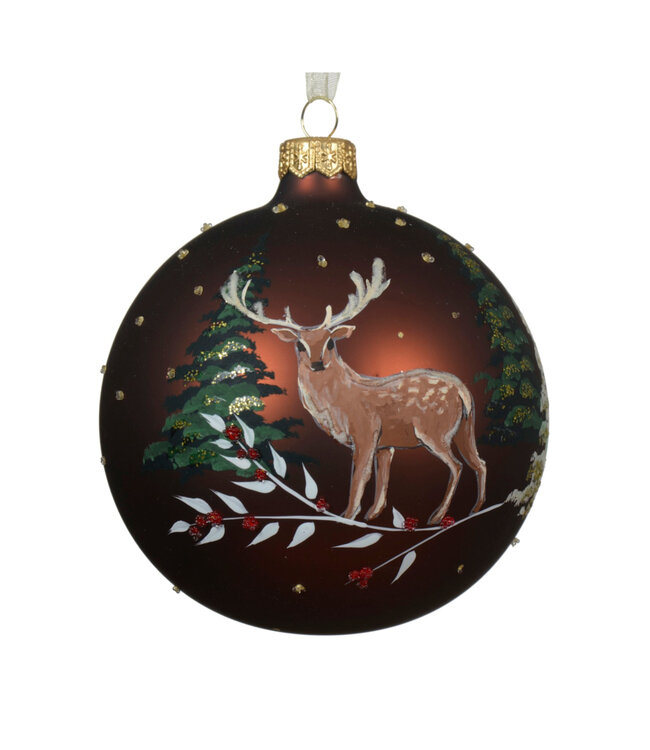 Boule de Noël chevreuil et sapins