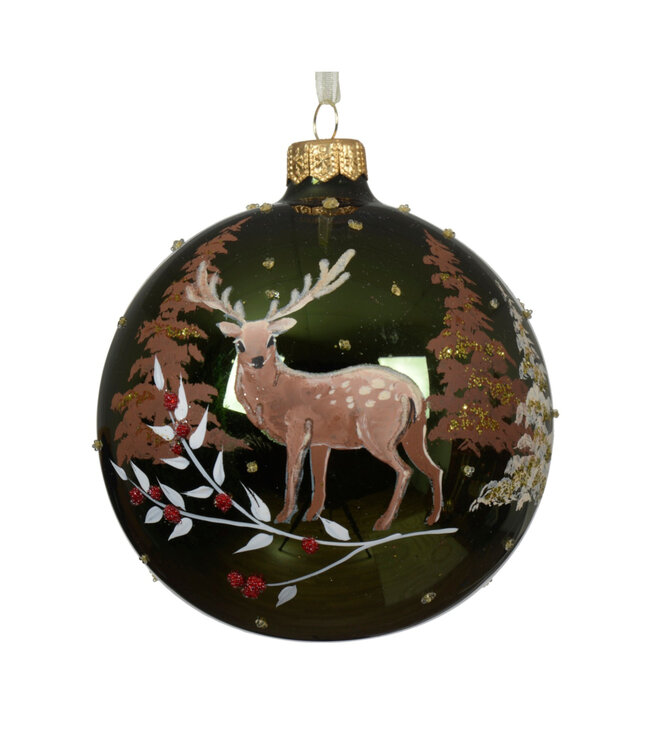 Boule de Noël chevreuil et sapins