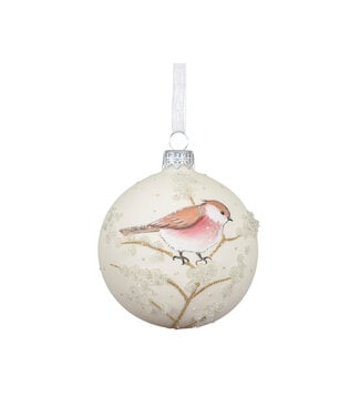 Boule de verre crème avec oiseau rose