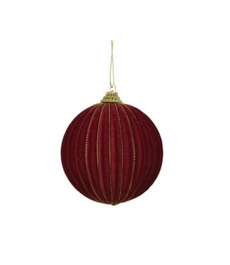 Boule de Noël en velours rouge ligné dorées