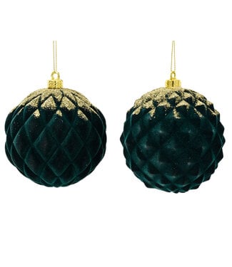 Boule de Noël en velours vert et or
