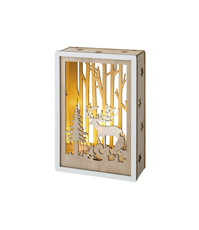 Scène d'hiver en bois illuminée  | Lumière & magie du temps des Fêtes
