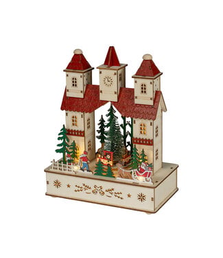 Scène de Noël en bois avec église et train