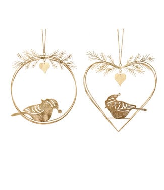 Ornement de fer oiseau avec chapeau et coeur