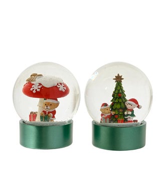 Boule à neige avec chien verte et rouge