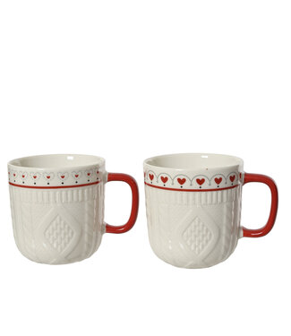 Tasse blanche à coeurs rouge